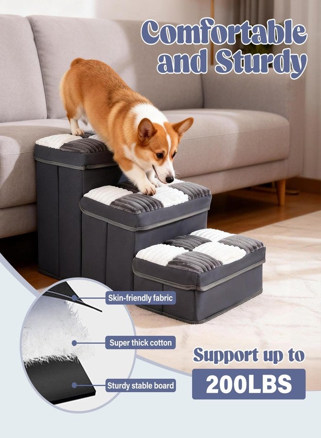 PAHTTO 15.4''Dog Stair with Storage, Foldable Dog Steps for Bed with Soft Cover, Lightweight,3-Step Pet Stairs up to 200LBS, Non-Slip Puppy Stairs for Small Medium Dogs Puppy, Cats(Grey) - Image 4